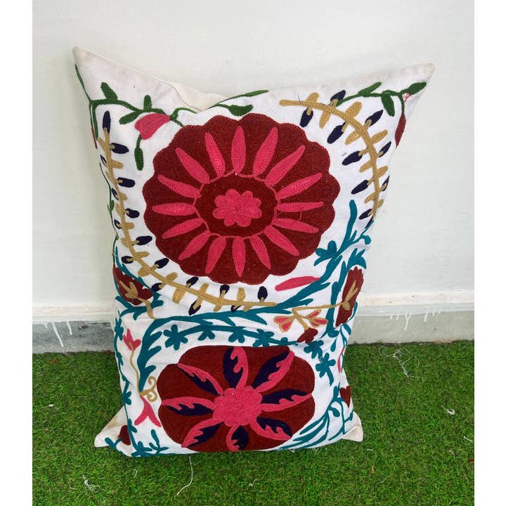 Bhawana Handicrafts - Wholesale Lumbar pillow - Beautiful Suzani Cushion Cover Embroidery Throw Pillow Cover3