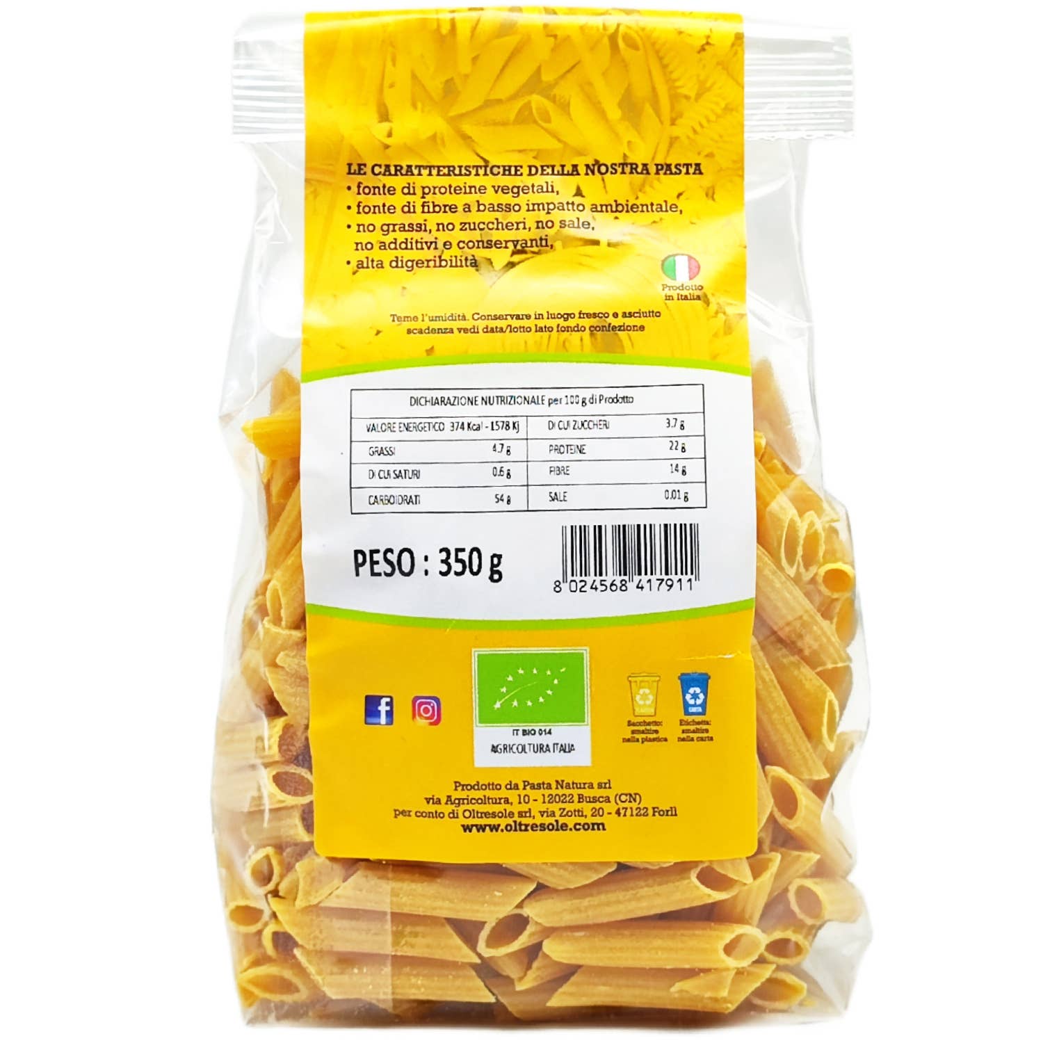 Oltresole – wholesale Pasta – ORGANIC CHICKPEA PASTA PENNE 350 g2