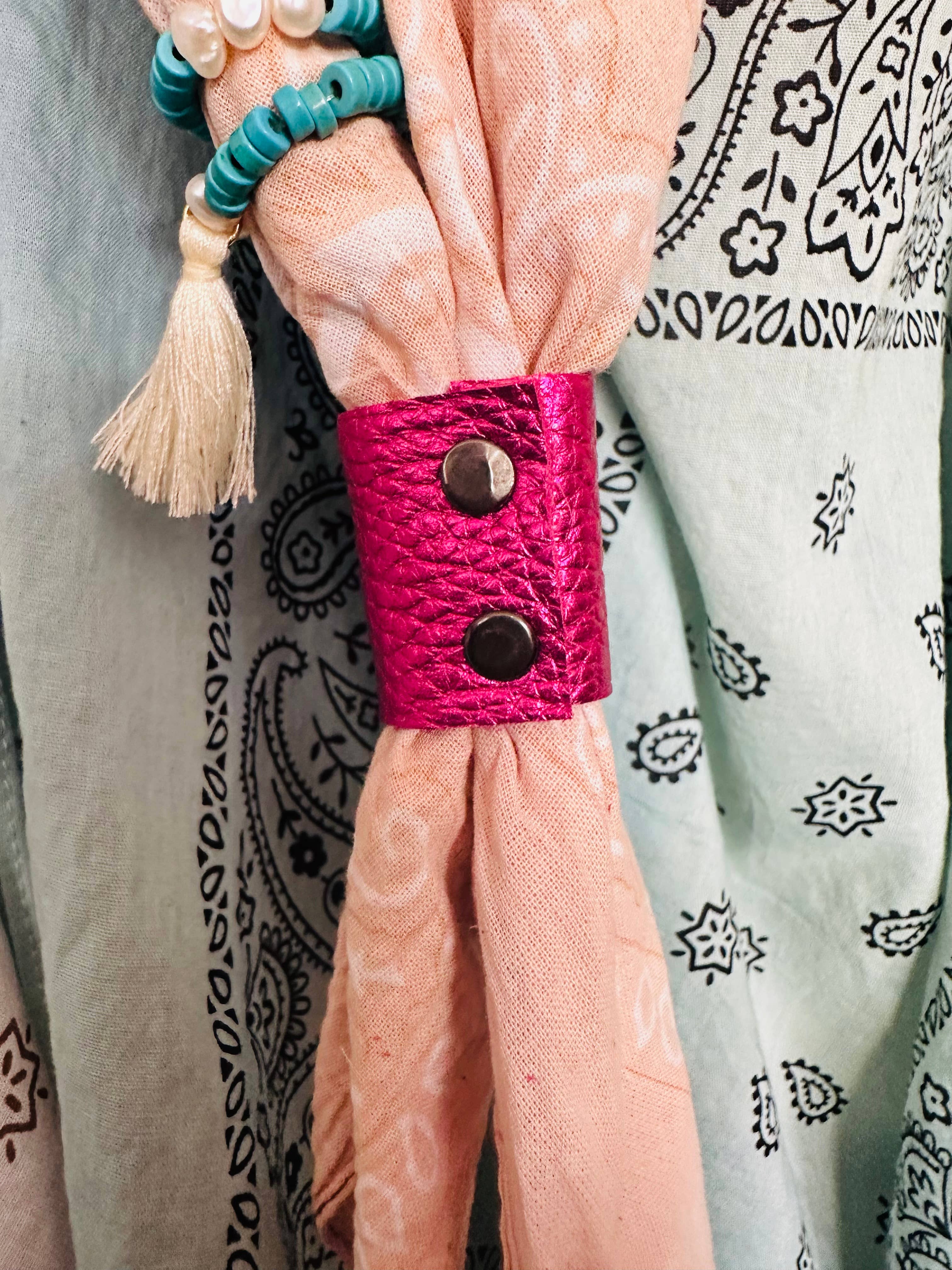 Boots Are My Roots – wholesale Bandana – Women's – Pink Metallic Leather Bandana Slide1