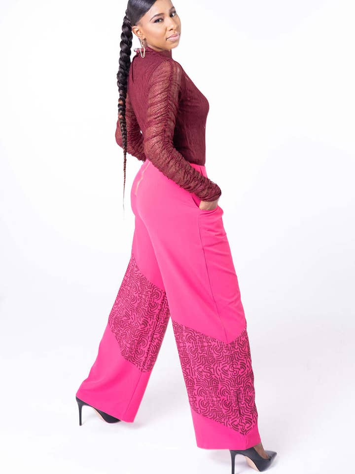 Zari High Waisted Wide Leg Pants (Hot Pink) for wholesale by Yeli Bana