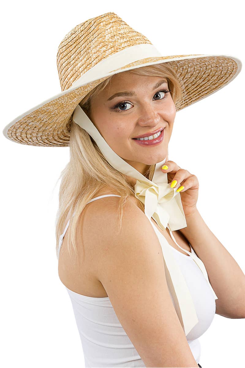 Cap Zone - Wholesale Straw Hat - Women's - Grosgrain Chin Strap Wide Brim Wheat Straw Lifeguard Hat6