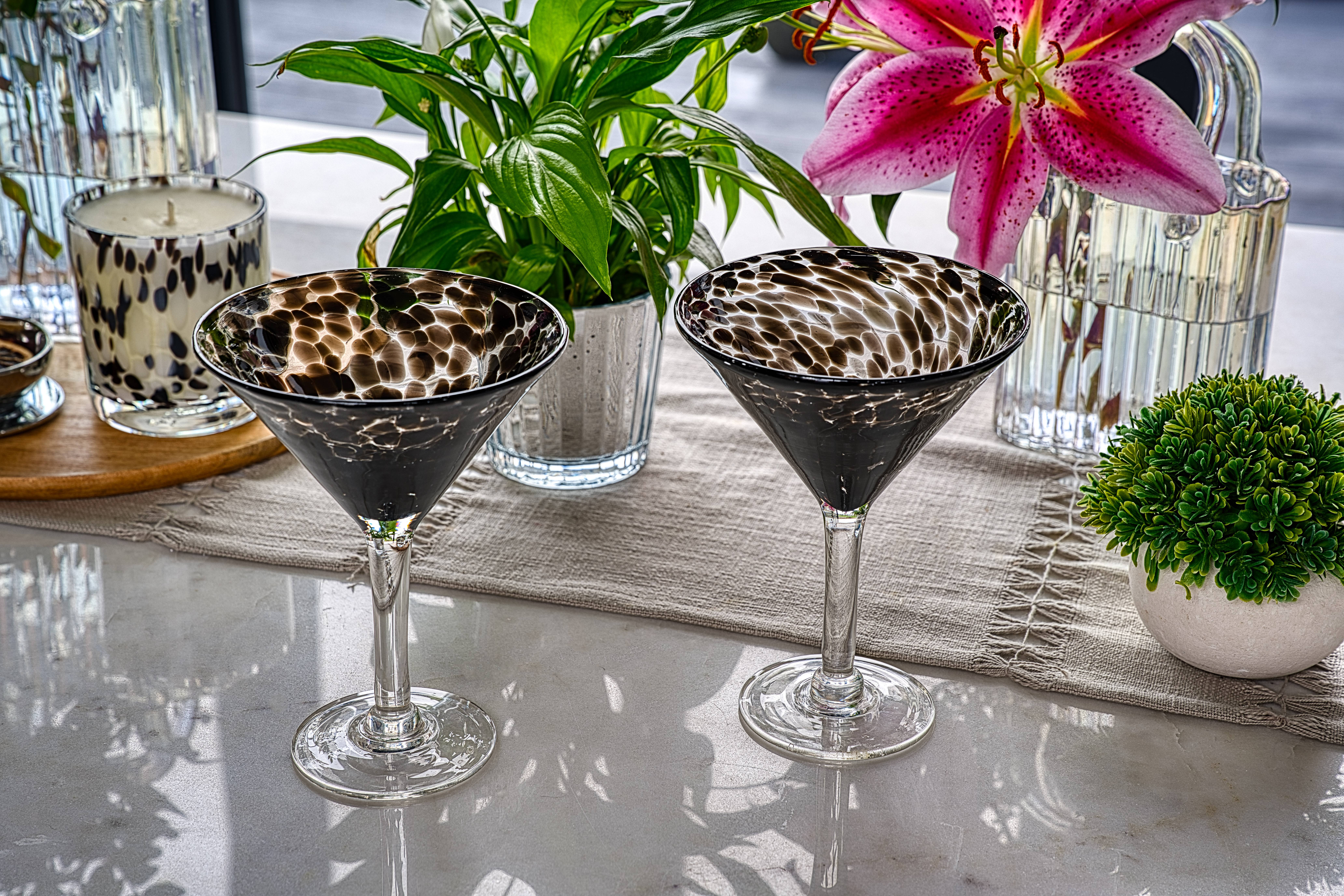 The Glass House Wholesale Interiors Ltd. - Wholesale Cocktail/liquor glass - Large Martini Glass: Dalmatian Print2