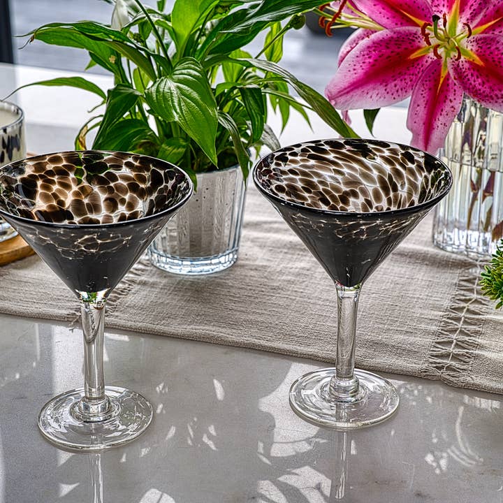 The Glass House Wholesale Interiors Ltd. - Wholesale Cocktail/liquor glass - Large Martini Glass: Dalmatian Print2