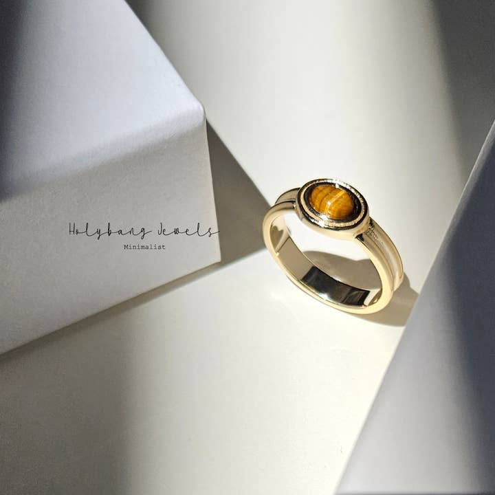 TIGER EYE OVAL SIGNET RING - R-F1387 for wholesale by HolyBang Jewels