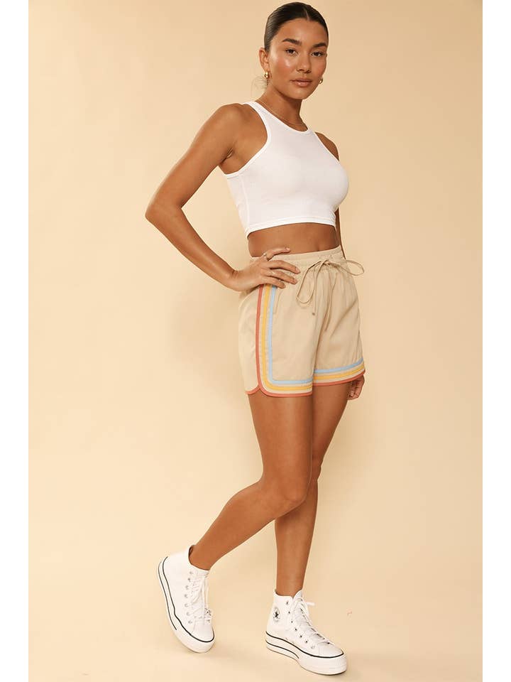Cream multi Retro striped shorts for wholesale on Faire