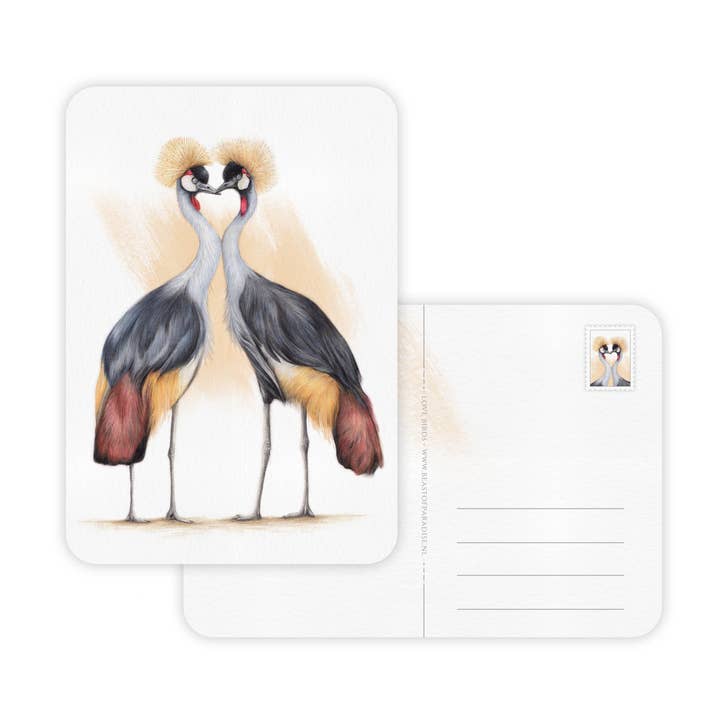 Postcard, Birthday Card, Animal Greeting Cards, Crane Birds for wholesale by Beast of Paradise