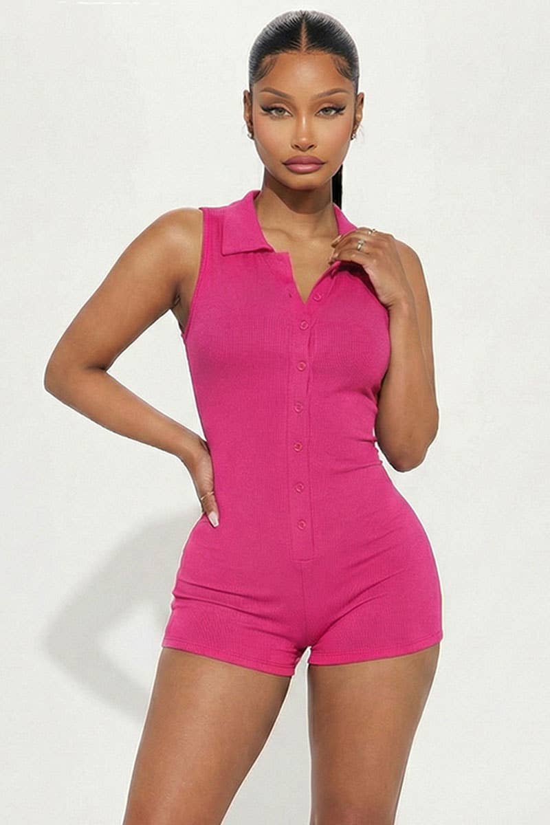CAPELLA APPAREL - Wholesale Romper - Women's - Ribbed Knit Sleeveless Button Front Romper4