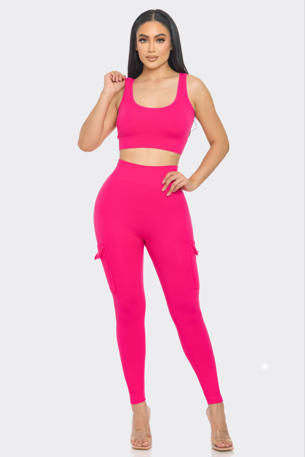 Lime All the Time - Wholesale Activewear Set - Women's - 2 Pc Seamless Muscle Crop Tank Top and Cargo Legging Set10