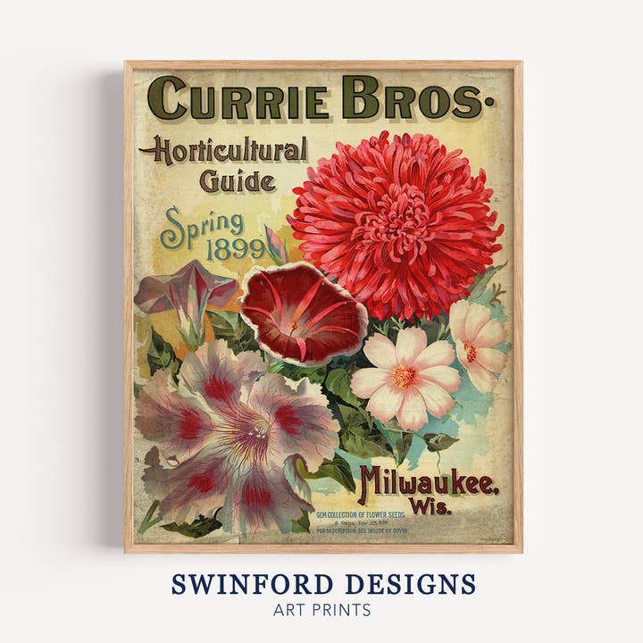 Vintage Seed Pack Art Print - Currie Bros Spring Decor for wholesale by Swinford Designs