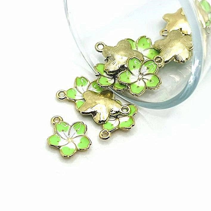 Green and White Flower Charms, 16x13.5mm for wholesale by Guerrilla Charm