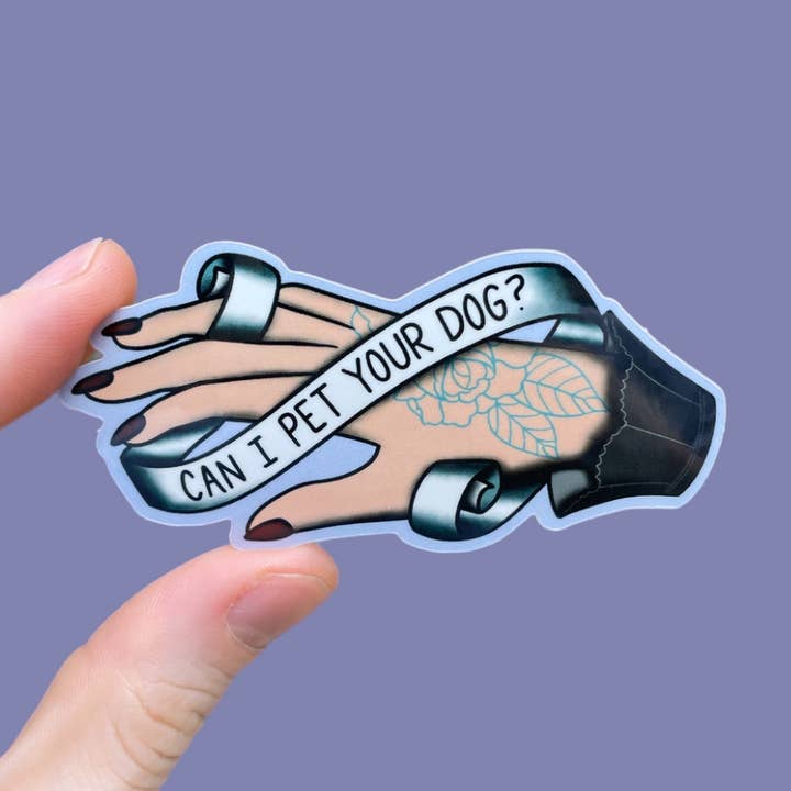 Kann ich Ihren Hund streicheln? Wasserdichter Aufkleber für den Großhandel von Scrambled Pegs
