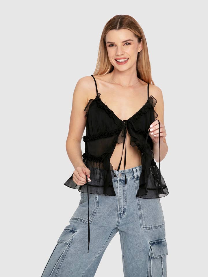 Camicia in chiffon Heart Of Glass - Nera per la vendita all'ingrosso da parte di belle & bloom