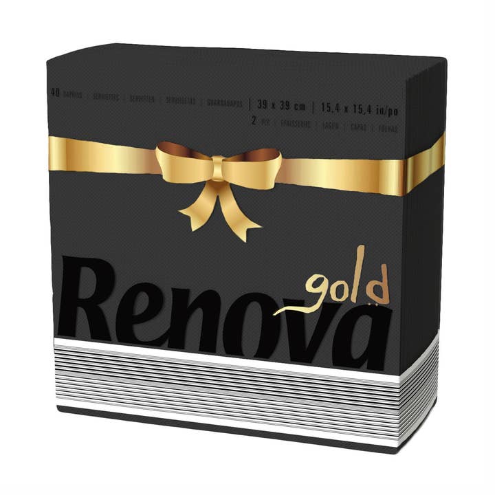 9 packs of 40 Linen-Feel Black Paper Napkins 2-ply for wholesale by ROLL-LUX