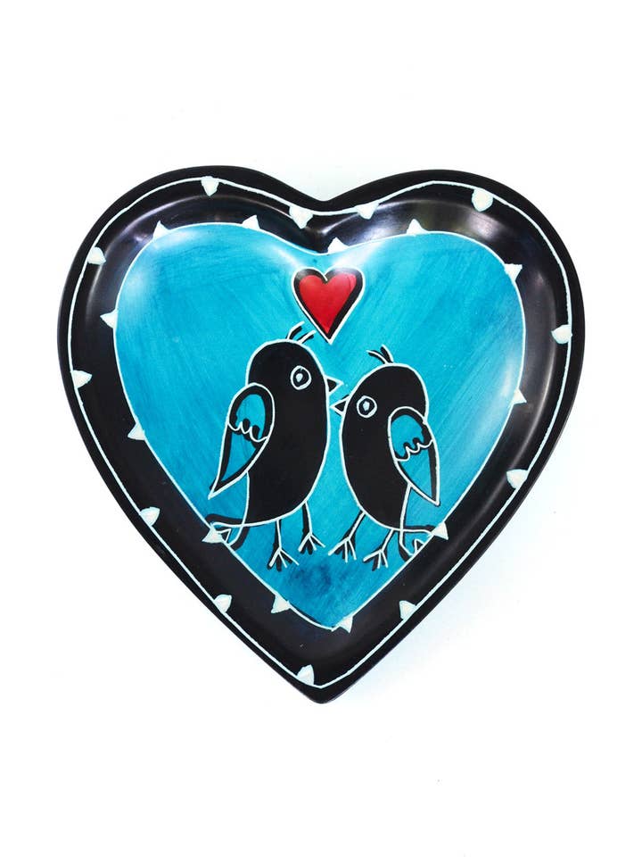 Aqua Lovebirds Decorative Soapstone Dish for wholesale by Swahili | AFRICAN MODERN