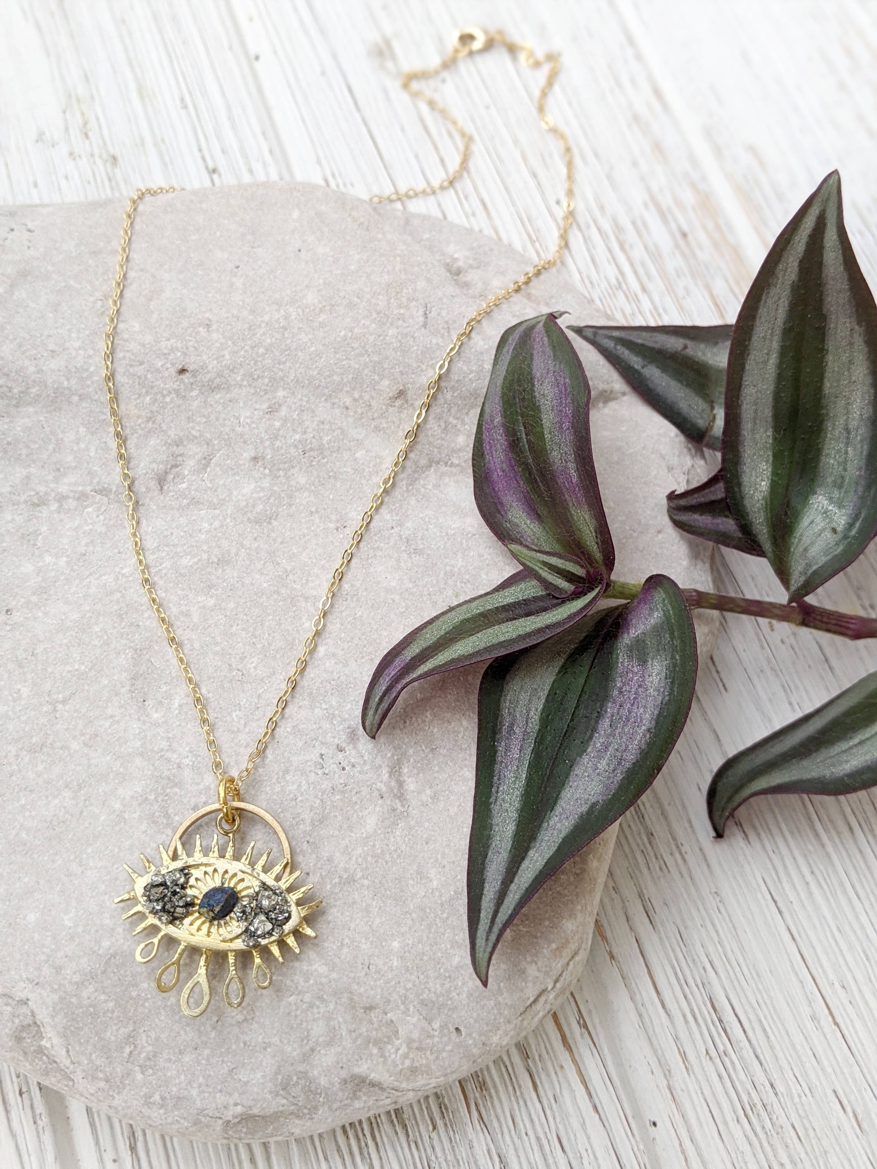 Dynamo - Wholesale Pendant/Charm Necklace - Jewelry Evil Eye Necklace Raw Pyrite Bornite Brass2