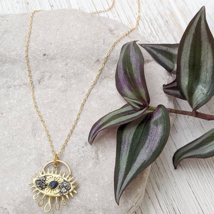 Dynamo - Wholesale Pendant/Charm Necklace - Jewelry Evil Eye Necklace Raw Pyrite Bornite Brass2