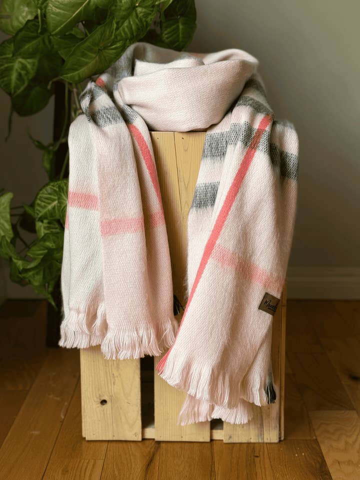 Cherry Blossom Metro Plaid Alpaca Blanket Scarf for wholesale by Meraki Movement