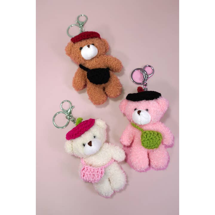 JOSSLYN by wall to wall - Wholesale Keychain - Unisex - TEDDY BEAR KNITTED BAG HAT KEYCHAINS BAG CHARM | 40KC135