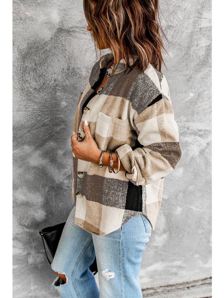 PRETTY BASH - Wholesale Shirt Jacket/Shacket - Women's - Plaid Button-Up Long Sleeve Pocketed Shacket24