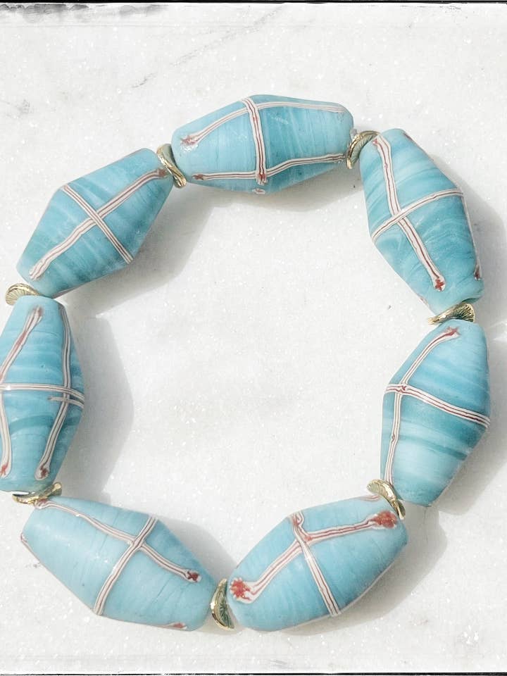 Java French Cross Beads Stretch Stacking Bracelet- Baby Blue for wholesale by GentrybyJenna