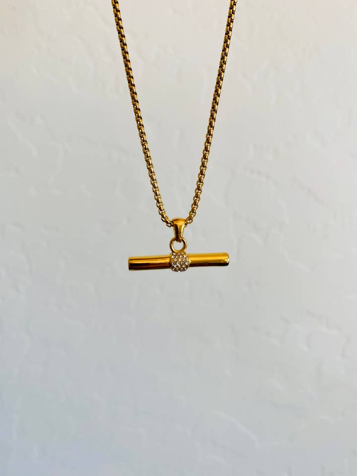 CHELSEA Gold and Crystal Bar Necklace for wholesale by mila + stevie