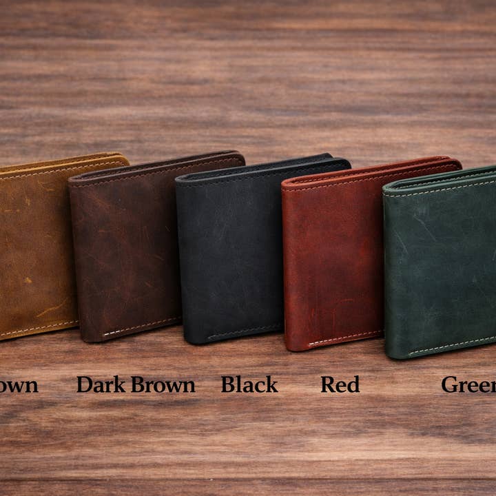 Herrplånbok i fullnarvigt galet läder med ID-fönster för wholesale av American Leather Goods