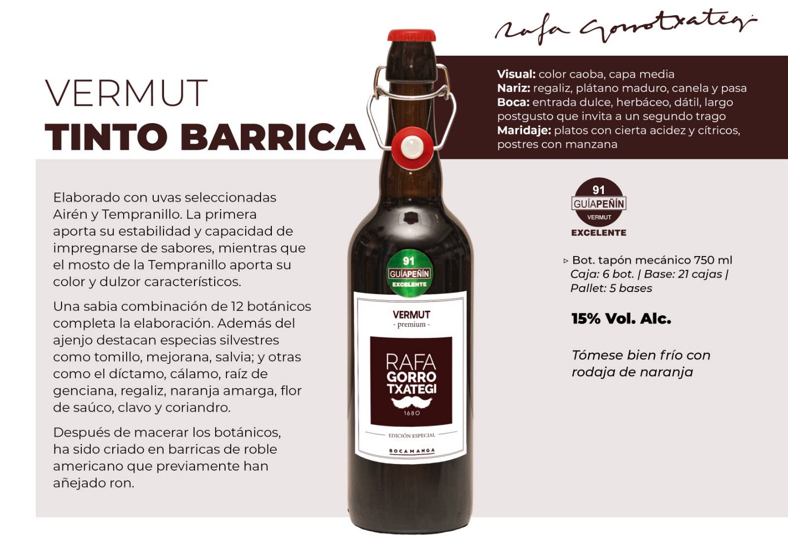 RAFA GORROTXATEGI – Engroshandel Vermouth/aperitif – Barrica rød vermouth: Håndlavet opskrift, 750 ml1