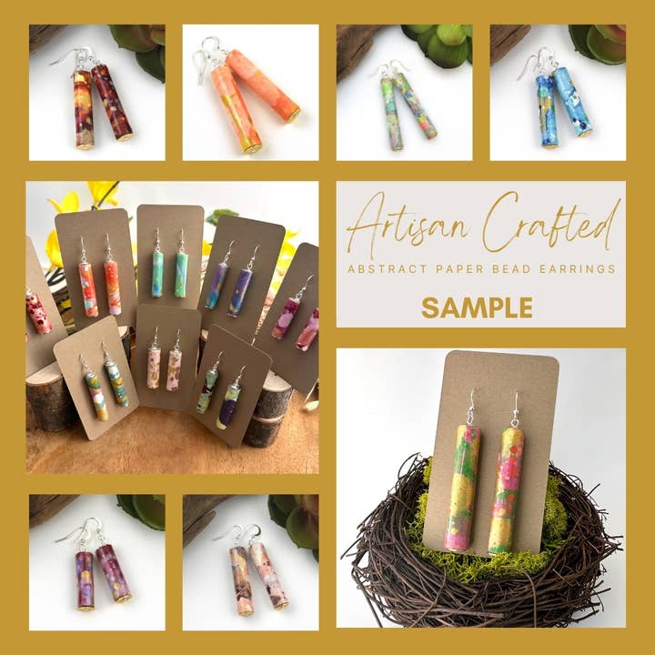 Abstract Eco-Friendly Painted Paper Bead Earrings | Sample for wholesale by Allison Lake Handmade