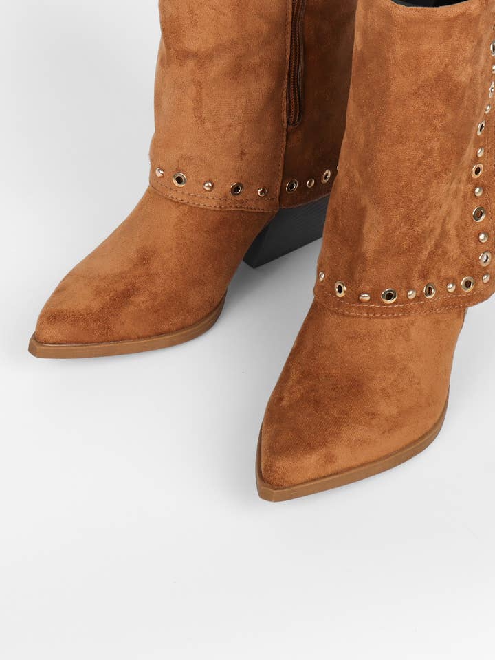 La Bottine Souriante - Wholesale Cowboy Boots - Women's - Western Ankle Boots with Studs – Block Heel and Suedette11
