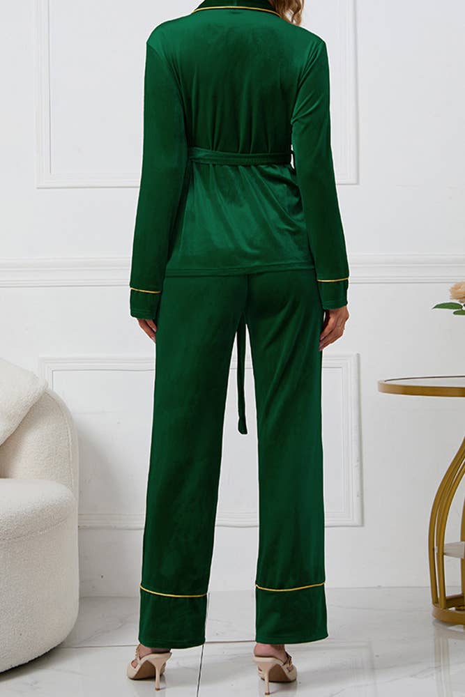 UNISHE - Vente Haut et bas de pyjama – femme - Ensemble de pyjama en velours brodé rose HYG0417