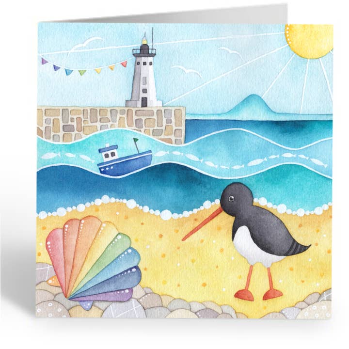 Oystercatcher Greetings Card - Blank - Seaside Art for wholesale by East Neuk Beach Crafts
