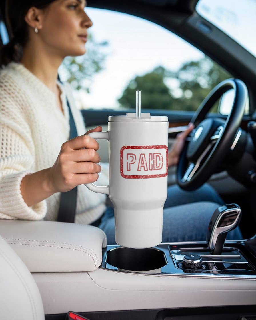 3dRose – Engroshandel Thermokop – 3dRose, Betalt blækstempel-stiliseret tekst inde i en ramme. Rødt farvedesign til dig, Tumbler9