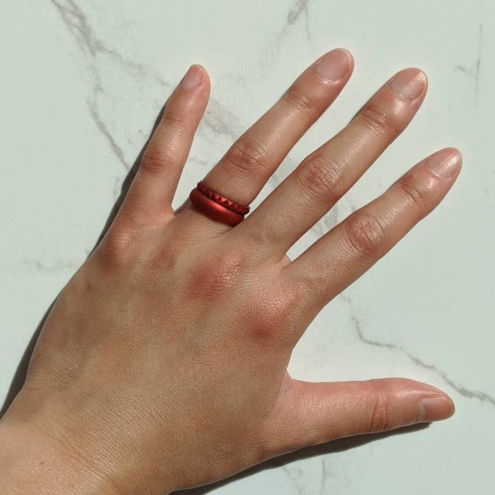 Knot Theory Silicone Ring - Wholesale Band/Stacked Ring - Knot Theory Satin Chrome Red Arc Comfort Fit3