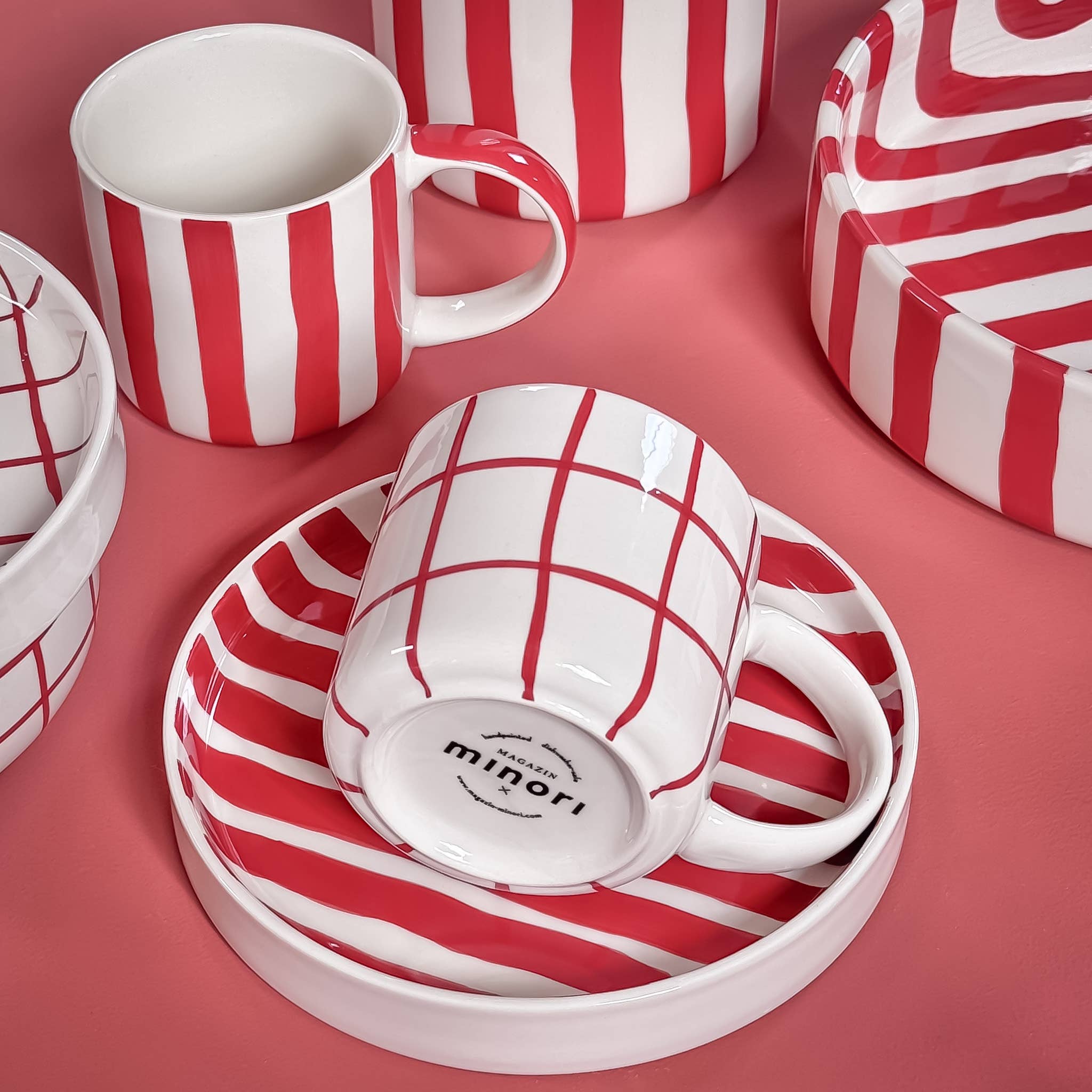Magazin Minori - Wholesale Coffee/Tea Cup - Espresso Stripes - tramonto red (set of 2 - 4 pieces)5