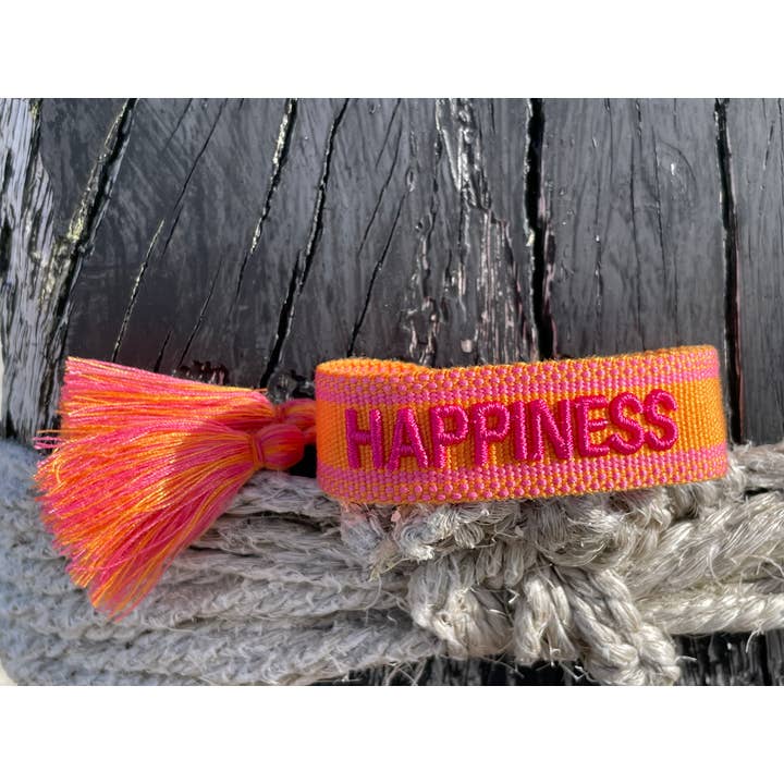 Parsley & Pepper - Venta al por mayor Pulseras tejidas/trenzadas - Pulsera con la frase HAPPINESS tejida y bordada