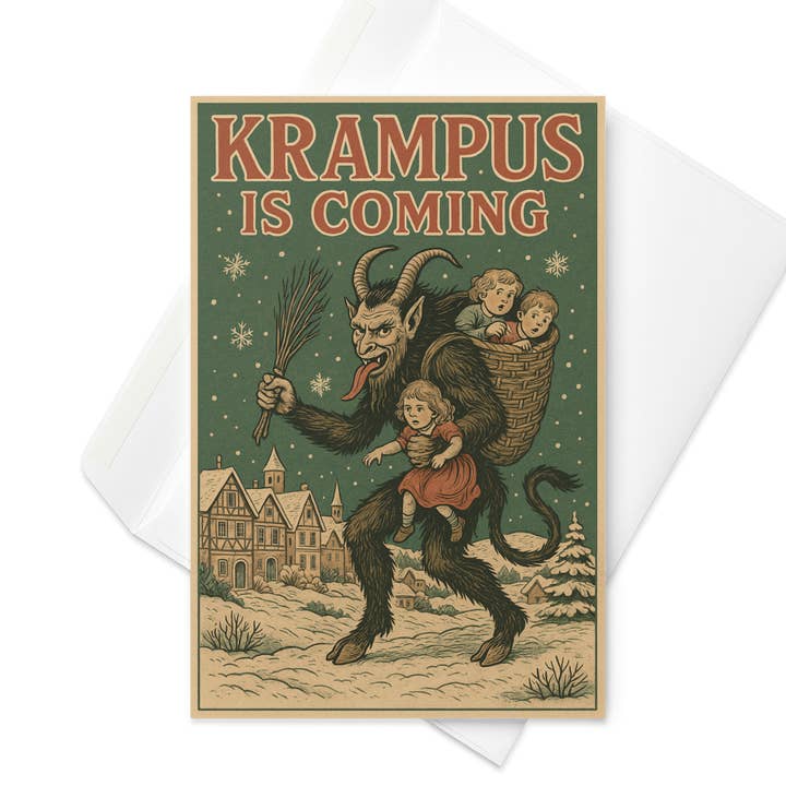Krampus kommer julkort för wholesale av Goth Cloth Co.