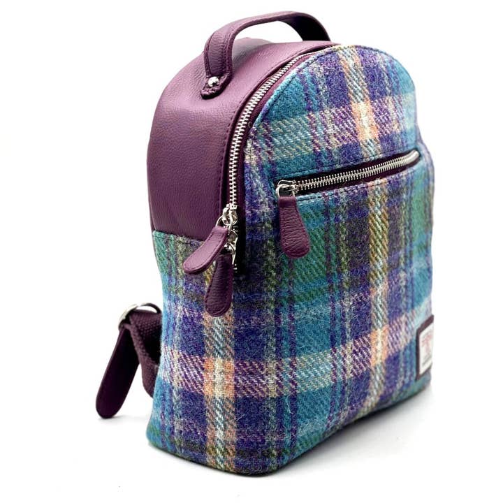 Harris Tweed Backpack Green Purple Plaid for wholesale by maccessori