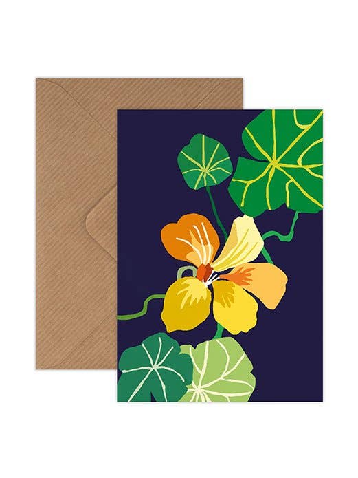 Nasturtium Mini Greetings Card for wholesale by Brie Harrison Ltd