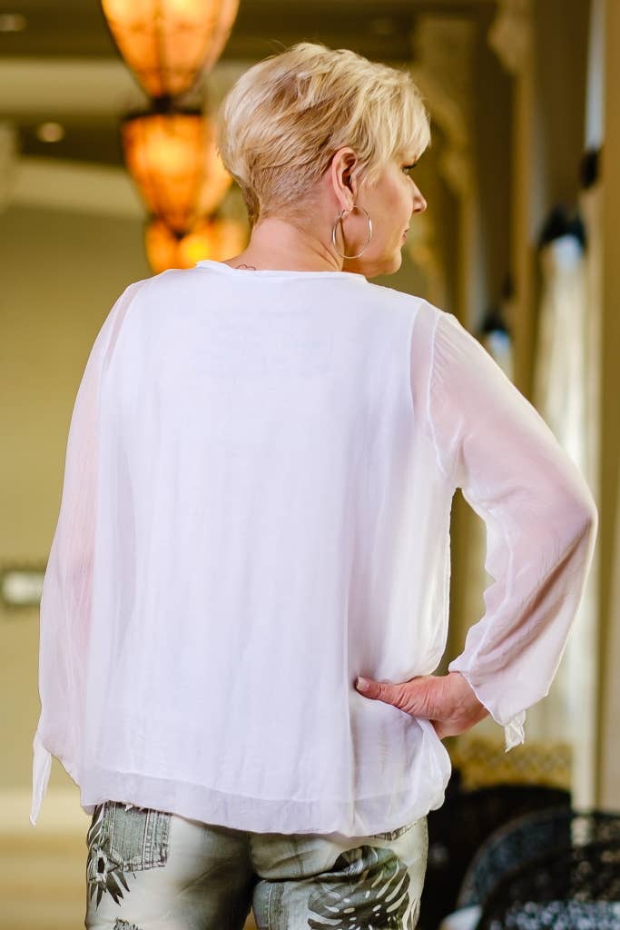 TINA Stephens Italy/Tees By Tina - Wholesale Blouse - Women's - Tiffany Silk Butterfly Bottom Open Wrist (BLS218)3