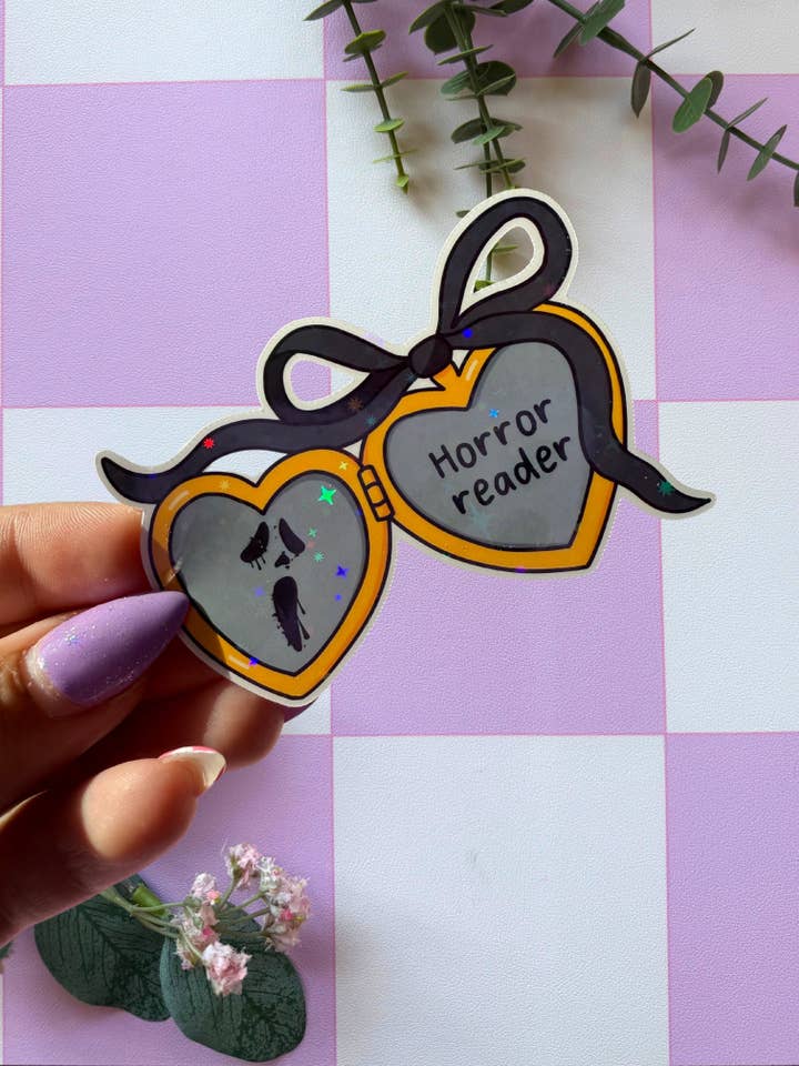 Horror Reader Locket Sparkly Sticker for wholesale by Lunar Cult Design