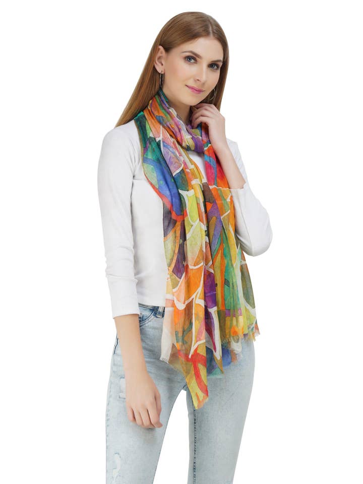 Women's Multi Flower Silk Shawl for wholesale by SIDDHARTH IMPORTS