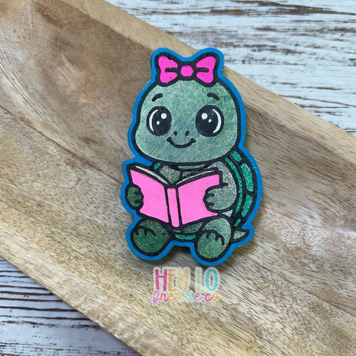 Reading Turtle | Hand Painted Car Freshie for wholesale by Hey Lo Freshie Co