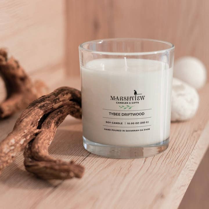 Tybee Driftwood Candele profumate di cera di soia, candela di soia fatta a mano, regali di inaugurazione della casa, regali di candela, regali per lei, cera profumata si scioglie per la vendita all'ingrosso da parte di Marsh View Candles & Gifts