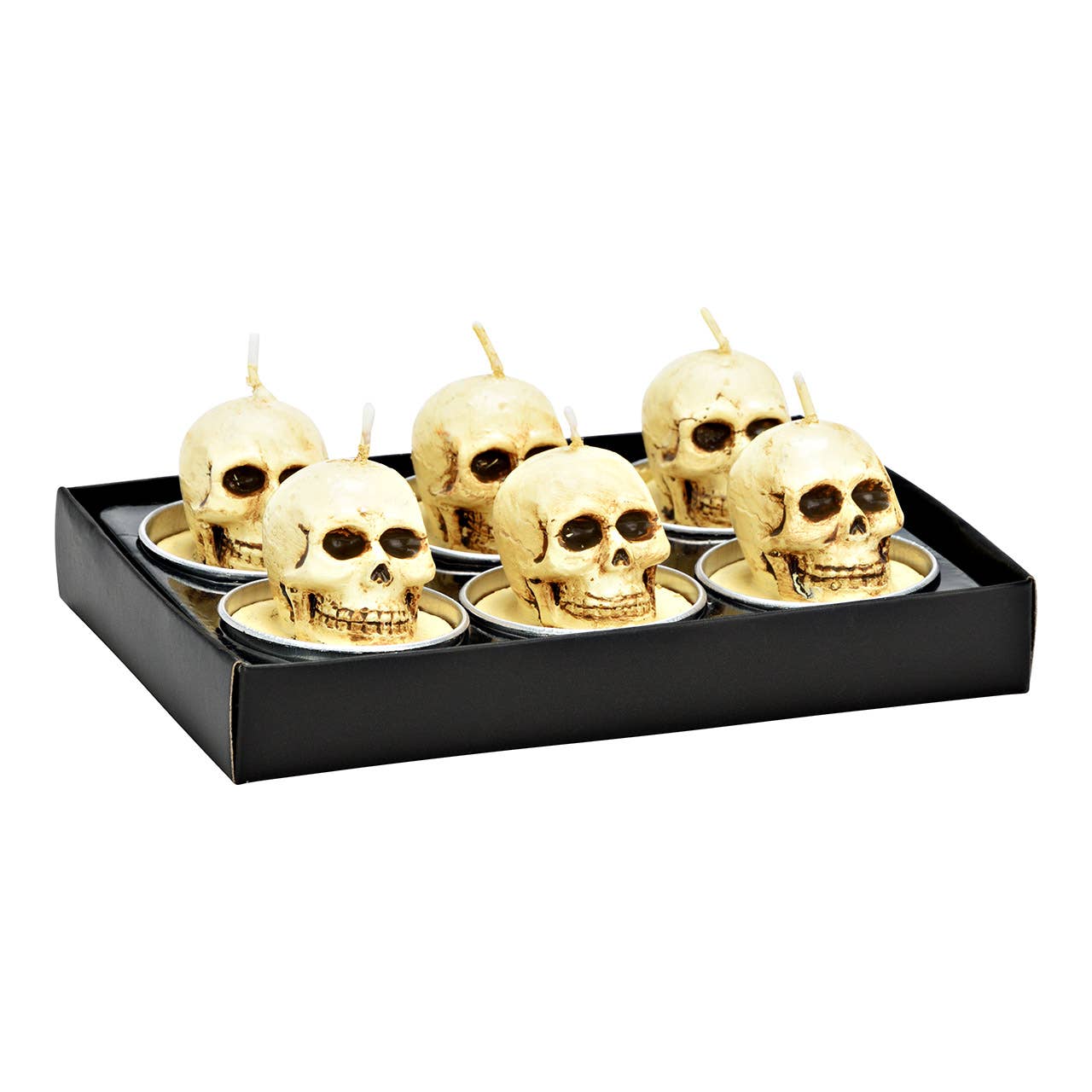 Wurm - Wholesale Halloween Card - Tealight Set Skull 4x5x4cm made of wax, set of 6, cream (W/H/D) 14x6x9cm1