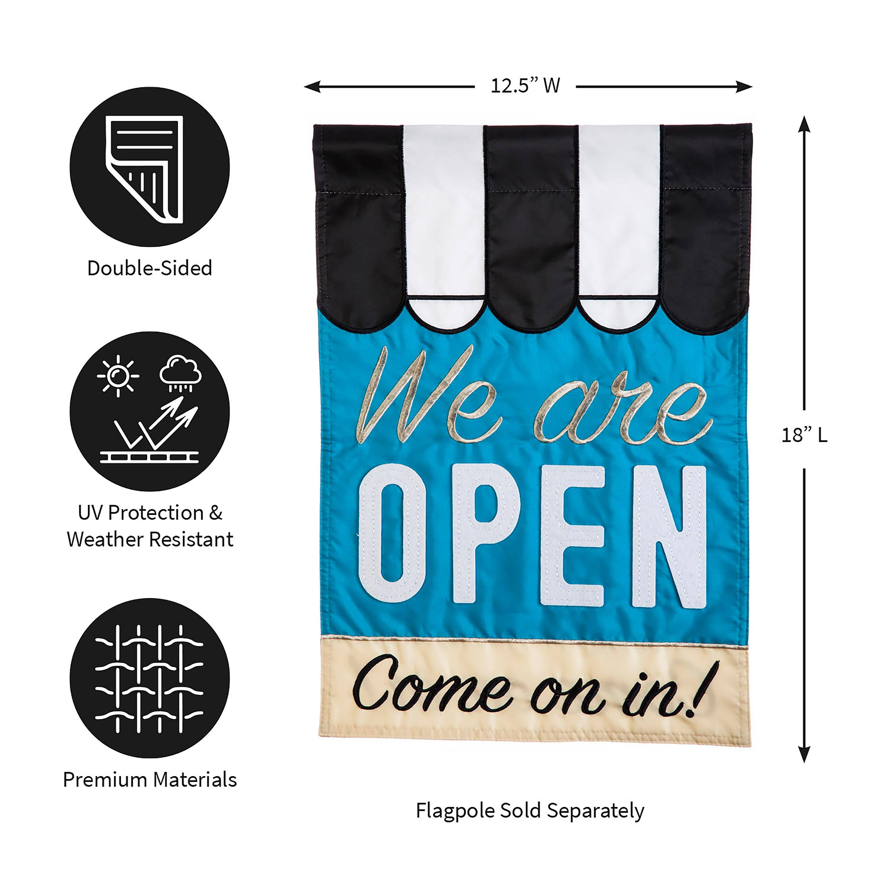 Evergreen Enterprises - Wholesale Flag - We Are Open Garden Applique Flag5