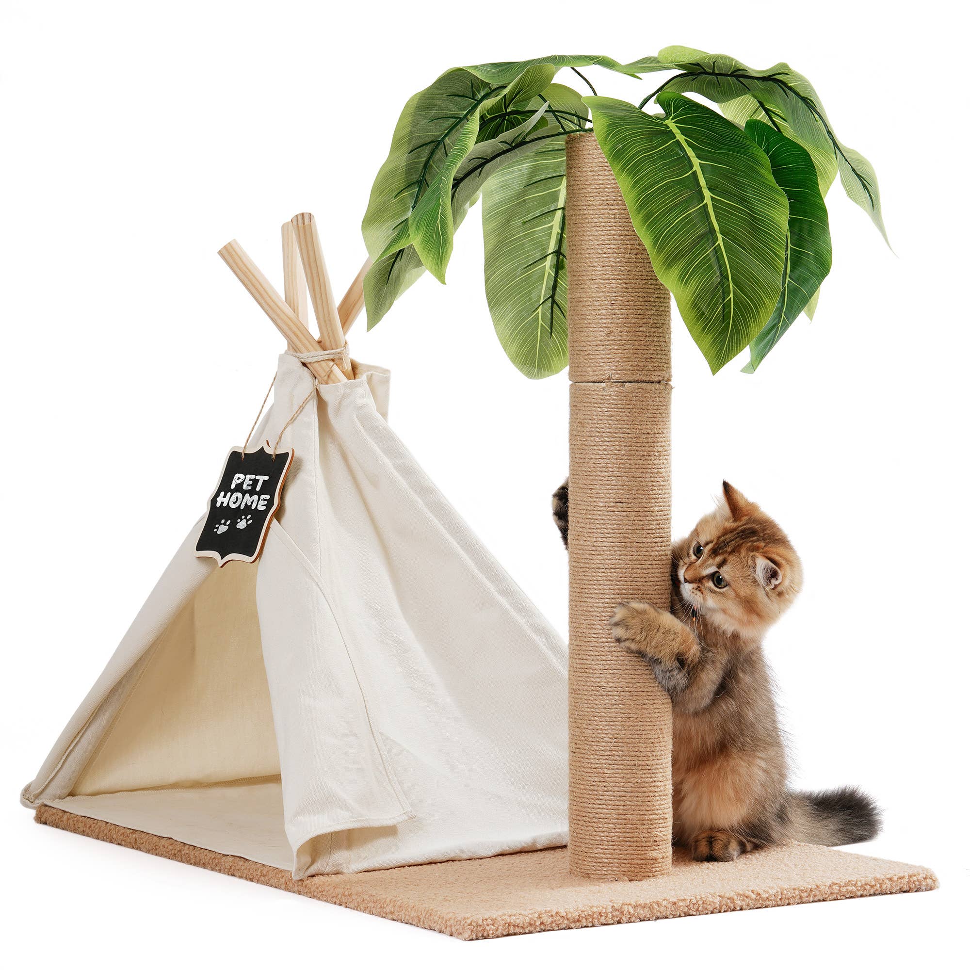 Robud & Mewoofun Official Store – Großhandel Haustier-Kratzfläche – Katze – Katzen-Kratzbaum mit Sisalstamm und Teepee-Spielzelt für drinnen7