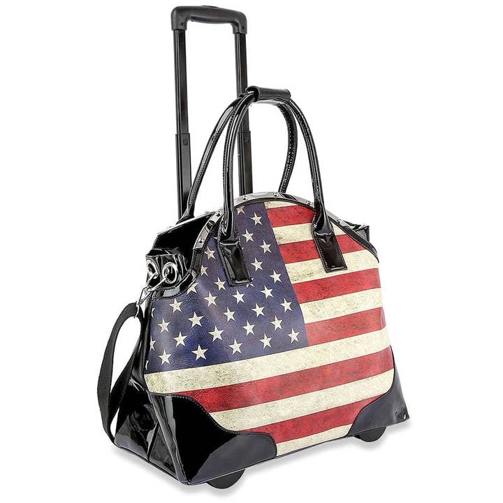 Trykt bagage på hjul for engroshandel hos Handbag Factory Corp
