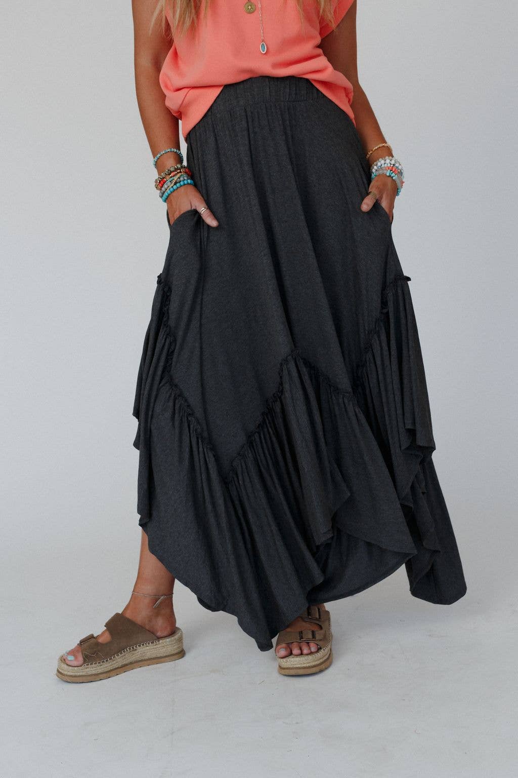 Three Bird Nest - Wholesale Skirt - Women's - Forever Beauty Maxi Skirt - Charcoal5