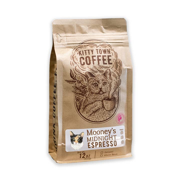 Mooney's Midnight Espresso for wholesale by Kitty Town Coffee