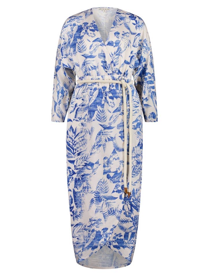 ROBE PORTEFEUILLE KIMONO - BLEU HAVANE pour la vente par Oli and Kubo